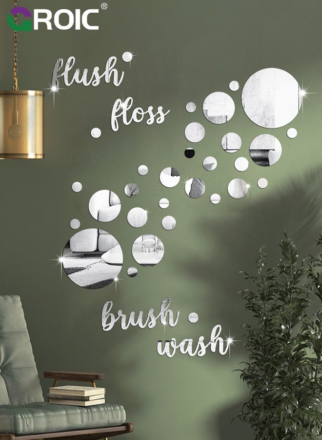 GROIC Bathroom Mirror Wall Sticker, Acrylic 3D Decorative Mirrors Stickers, Silver Bathroom Decor for Home Wall Art, Self Adhesive Acrylic Mirror Decor Beautiful Art Words Decor for Home Bedroom - Image 2